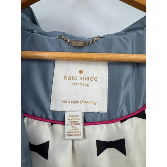 Kate Spade Coat Quilted Faux Fur Hood Down Puffer Blue Gray Size M Winter Jacket - Picture 12 of 14